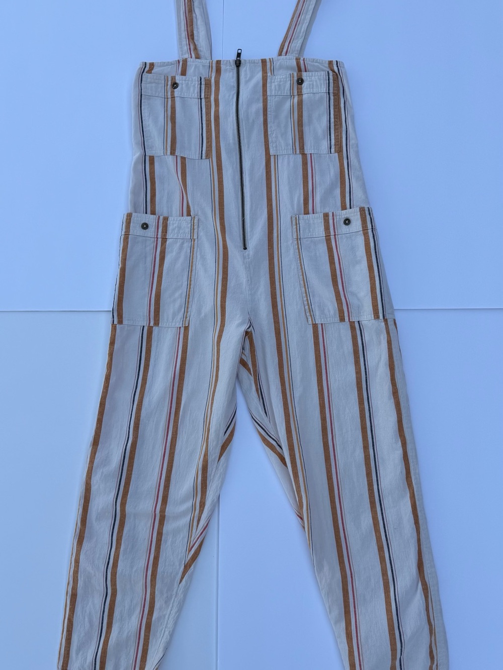 Billabong Cream and Brown Striped Cargo Overalls